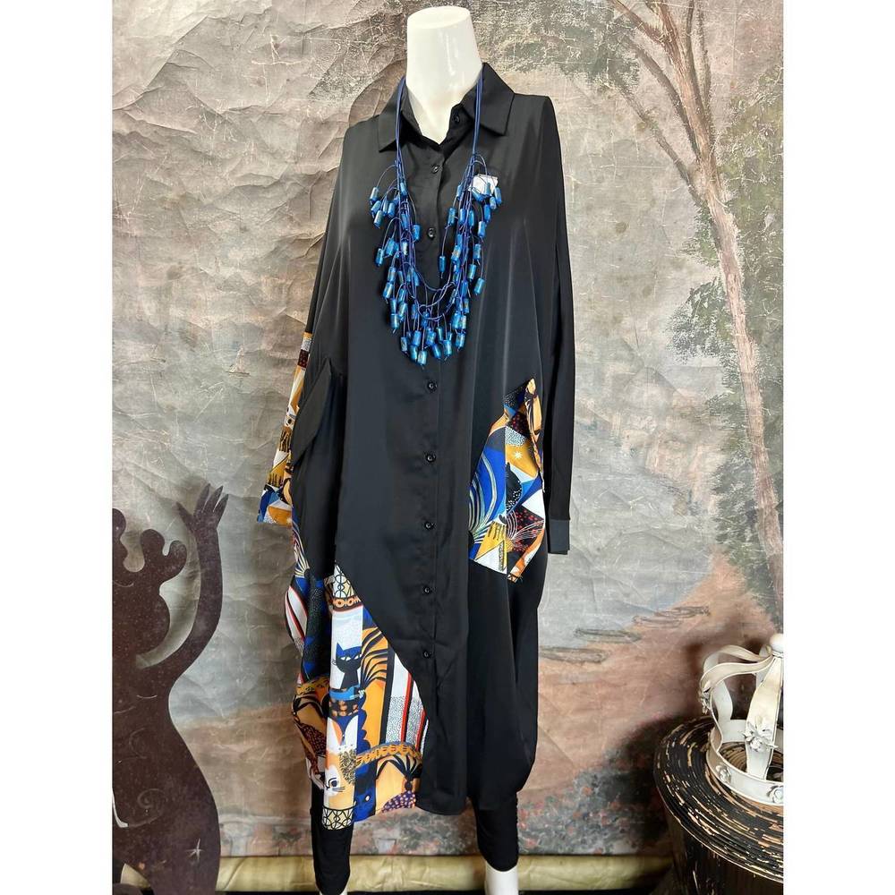 NEW VANITE COUTURE women's long cat shirt dress in black
